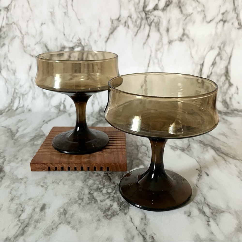 Vintage Libbey Tawny Sherbet/Champagne Glasses - Smoke Brown